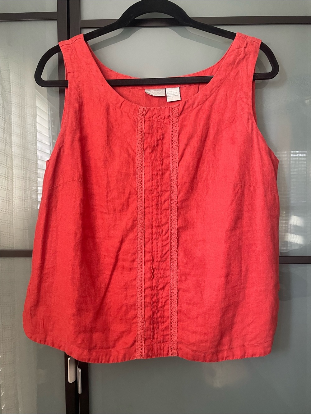 Make An Offer✌️ Sleeveless Coral Linen Tank with Center Pintuck Detail